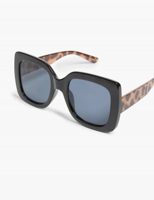 Lane Bryant Animal Print Oversized Square Zonnebril Dames Zwart | IVS6092TI
