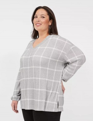 Lane Bryant Blouson-Sleeve V-Neck Waffle Tunic T-shirts Dames Grijs | JHU1189XM