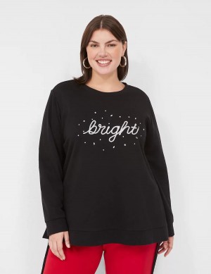Lane Bryant Bright Embroidered Graphic Sweatshirts Dames Zwart | TZY1549PK