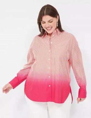 Lane Bryant Button-Down Boyfriend Overhemd Dames Roze Strepen | GGW942ZU