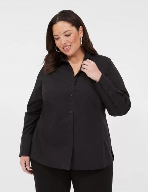 Lane Bryant Button-Front No-Peek Girlfriend Overhemd Dames Zwart | JMM4417AE