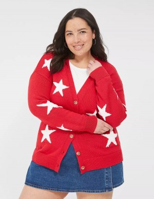 Lane Bryant Button-Front Star Cardigan Dames Rood | VZT123JD