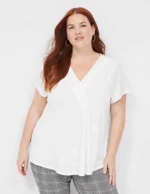 Lane Bryant Cap-Sleeve Pleat-Front Top T-shirts Dames Wit | NZI532HE