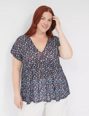 Lane Bryant Cap-Sleeve V-Neck Top T-shirts Dames Zwart | QEQ5914BU