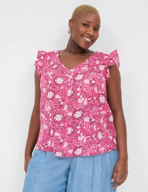 Lane Bryant Cap-Sleeve Woven & Knit Top T-shirts Dames Roze | EES6895AP