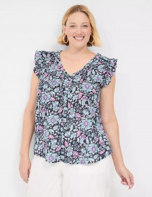 Lane Bryant Cap-Sleeve Woven & Knit Top T-shirts Dames Donkerblauw | MJO1635UP