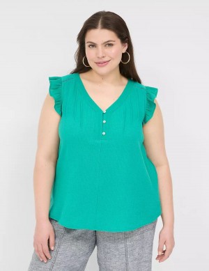 Lane Bryant Cap-Sleeve Woven & Knit Top T-shirts Dames Lichtturquoise | PYQ5171JK