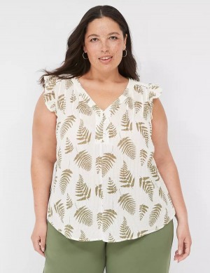 Lane Bryant Cap-Sleeve Woven & Knit Top T-shirts Dames Groen | QVS1399FR