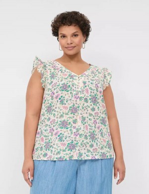 Lane Bryant Cap-Sleeve Woven & Knit Top T-shirts Dames Room Groen | ZFO4653SH