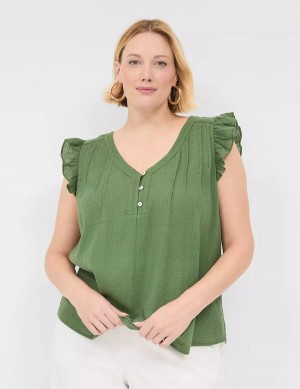 Lane Bryant Cap-Sleeve Woven & Knit Top T-shirts Dames Bruin Groen | GXW2637BE