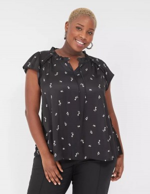 Lane Bryant Cap Flutter-Sleeve Satin & Knit Top T-shirts Dames Wit | DQA905CQ