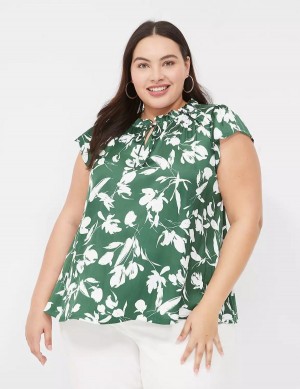 Lane Bryant Cap Flutter-Sleeve Satin & Knit Top T-shirts Dames Groen | LVG3260LV