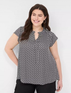 Lane Bryant Cap Flutter-Sleeve Satin & Knit Top T-shirts Dames Zwart | IAD1125SA