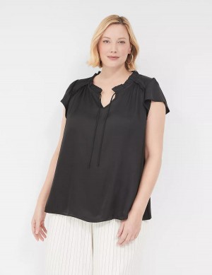 Lane Bryant Cap Flutter-Sleeve Satin & Knit Top T-shirts Dames Zwart | ZVZ4745SP