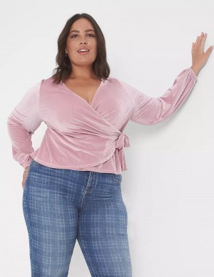 Lane Bryant Classic Blouson-Sleeve Surplice Tie Velour Top T-shirts Dames Paars | QQL167PW