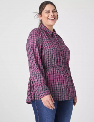 Lane Bryant Classic Button-Front Elastic-Waist Tunic Overhemd Dames Paars | QAM3763JN