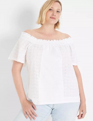 Lane Bryant Convertible Eyelet Woven & Knit Top T-shirts Dames Wit | XWB1551ZH
