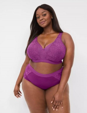 Lane Bryant Cotton Lightly Lined No-Wire With Lace Bralettes Dames Paars | NLL3953TR