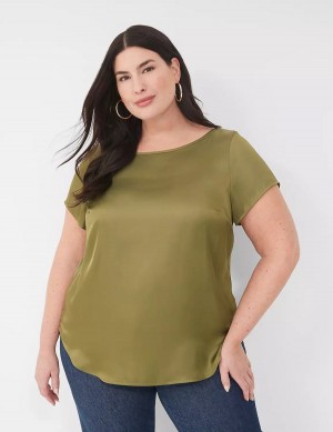 Lane Bryant Crew-Neck Satin & Knit Top T-shirts Dames Groen | HCV2512WT
