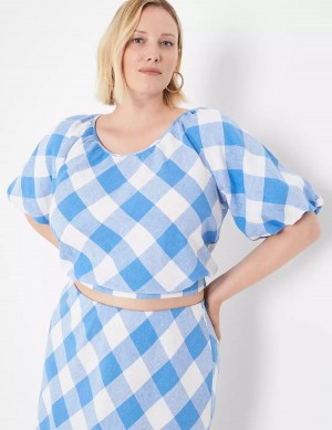Lane Bryant Crop Balloon-Sleeve Top T-shirts Dames Blauw Wit | KGS8033KR