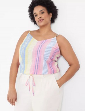 Lane Bryant Crop Drawstring Tanktop Dames Roze Strepen | TUH9484BO
