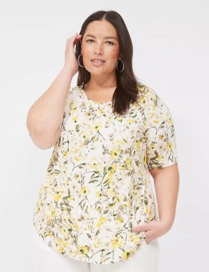 Lane Bryant Curved-Hem Perfect Sleeve Tee T-shirts Dames Geel | OIV9230SD