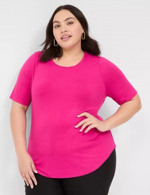 Lane Bryant Curved-Hem Perfect Sleeve Tee T-shirts Dames Roze | SKY3432GE