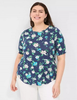 Lane Bryant Curved-Hem Perfect Sleeve Tee T-shirts Dames Donkerblauw | WJF5912TM