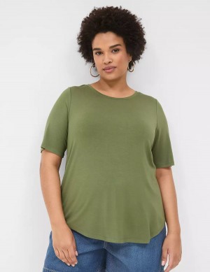 Lane Bryant Curved-Hem Perfect Sleeve Tee T-shirts Dames Bruin Groen | SCA3370SW