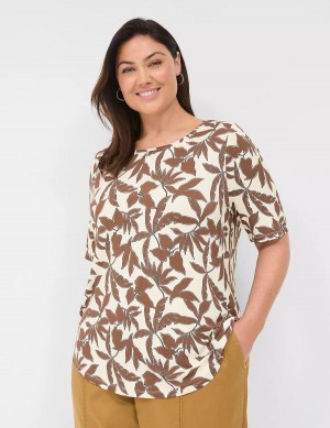 Lane Bryant Curved-Hem Perfect Sleeve Tee T-shirts Dames Bruin | APR2794QI