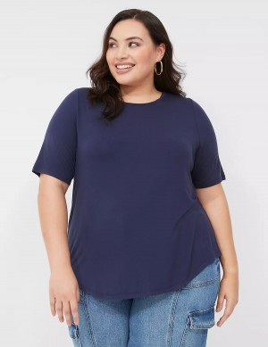 Lane Bryant Curved-Hem Perfect Sleeve Tee T-shirts Dames Blauw | LWK5674ID