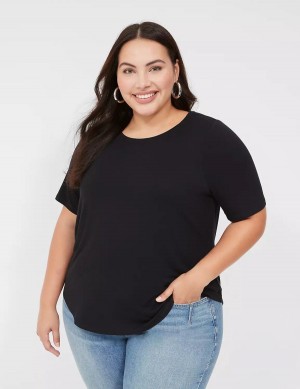 Lane Bryant Curved-Hem Perfect Sleeve Tee T-shirts Dames Zwart | HAV2920ZO