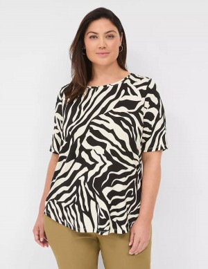 Lane Bryant Curved-Hem Perfect Sleeve Tee T-shirts Dames Wit Zwart | PLB917CJ