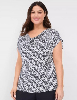 Lane Bryant Drawcord Cap-Sleeve Drape-Neck Top T-shirts Dames Donkerblauw | BRY698SK