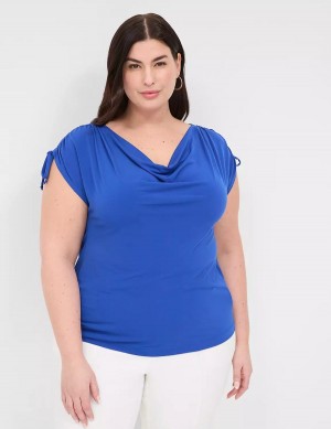 Lane Bryant Drawcord Cap-Sleeve Drape-Neck Top T-shirts Dames Blauw | ORE629DM