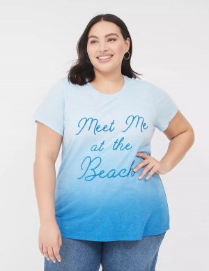 Lane Bryant Embroidered Meet Me At The Beach Graphic Tee Tanktop Dames Blauw | QNR7133UZ