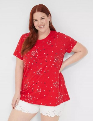 Lane Bryant Embroidered Stars Graphic Tee Tanktop Dames Rood | TSI7260JS