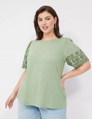 Lane Bryant Eyelet-Sleeve Crew-Neck Knit Tee Tanktop Dames Lichtgroen | RHF3960ND