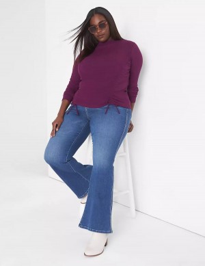 Lane Bryant Fitted Crop Mock-Neck Double-Drawcord Tee T-shirts Dames Donkerpaars | YMG7186HZ