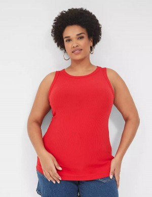 Lane Bryant Fitted High-Neck Rib Tanktop Dames Rood | JUG6271DP