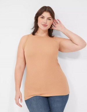 Lane Bryant Fitted High-Neck Rib Tanktop Dames Bruin | UQO8789BE
