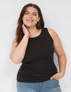 Lane Bryant Fitted High-Neck Rib Tanktop Dames Zwart | ZZF2653VK