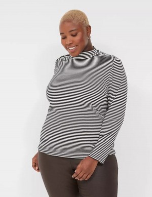 Lane Bryant Fitted Long-Sleeve Turtleneck Top T-shirts Dames Zwart Wit Strepen | HQW4360TM