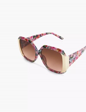 Lane Bryant Floral With Goldtone Square Zonnebril Dames Rood Gekleurd | UEQ8910QT