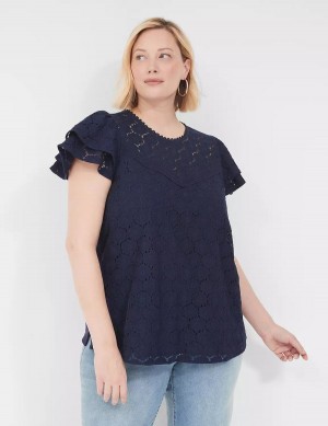 Lane Bryant Flutter-Sleeve Crew-Neck Blouse Dames Blauw | TJI5875WY