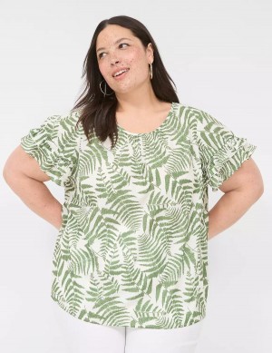 Lane Bryant Flutter-Sleeve Crew-Neck Top T-shirts Dames Groen | KOD2990SU