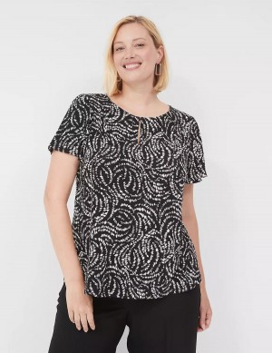 Lane Bryant Flutter-Sleeve Keyhole-Front Top T-shirts Dames Zwart | YVV9767ES