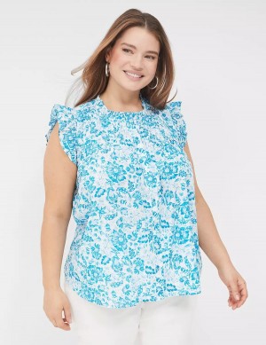 Lane Bryant Flutter-Sleeve Ruffle-Neck Blouse Dames Blauw | AZA4651GF
