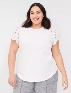 Lane Bryant Flutter Eyelet-Sleeve Top T-shirts Dames Wit | WJC3981LF