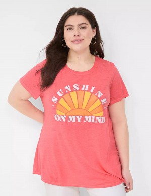 Lane Bryant Glitter Sunshine On My Mind Graphic Tee T-shirts Dames Roze | ZUI12PH